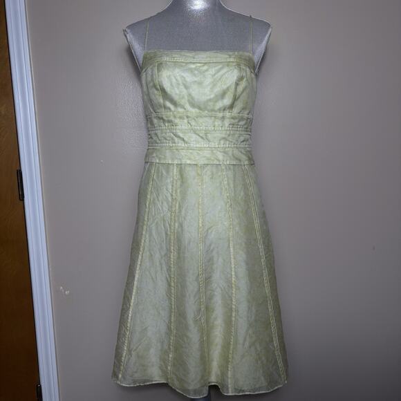 ANN TAYLOR Lime Green Silk Dress Size 4 Spaghetti Straps Wedding Cocktail Party - Picture 1 of 14